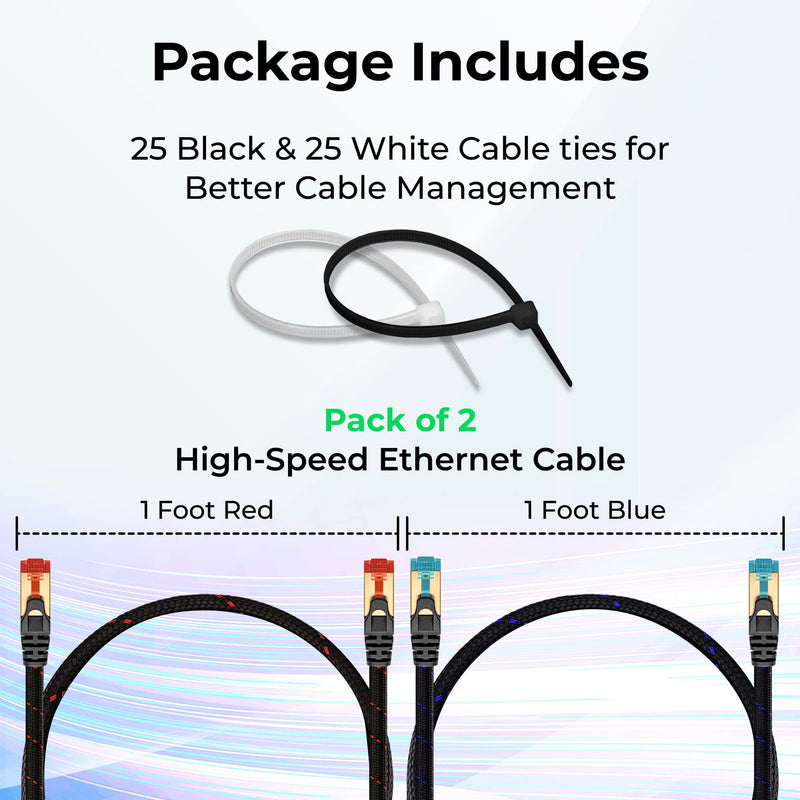  [AUSTRALIA] - Maxlin Cable Cat 7 Ethernet Cable for Gaming 1ft Braided LAN Network Patch Cord Wire, High Speed Internet Cables with Clips, RJ45, 10GBPS, 600MHz for Router Modem Compatible with PS3 PS4 PS5, 2 Pack 1 FT