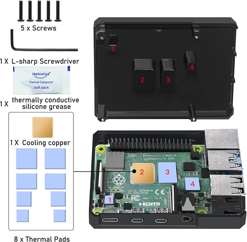  [AUSTRALIA] - Miuzei Raspberry Pi 4 Aluminium Case, Raspberry Pi 4 Model B Metal Case, Pi 4 Alloy Armor Case with Cooling Column and Thermal Pads Compatible with Raspberry pi 4 B 8gb 4gb 2gb- No Pi Board