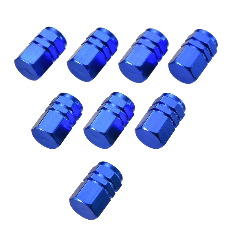  [AUSTRALIA] - EBOOT 8 Pieces Tire Stem Valve Caps Wheel Valve Covers Car Dustproof Tire Cap, Hexagon Shape (Blue) Blue