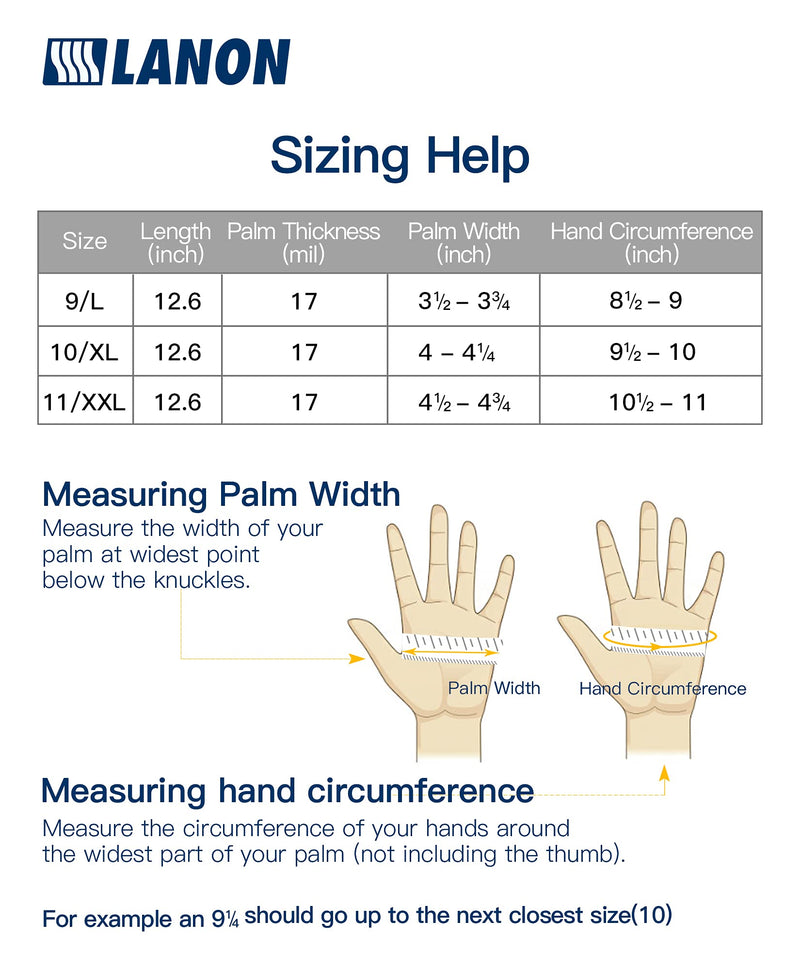  [AUSTRALIA] - LANON 3 Pairs Nitrile Chemical Resistant Gloves, Reusable Heavy Duty Safety Work Gloves, Acid, Alkali & Oil Protection, Non-Slip, Large L/9