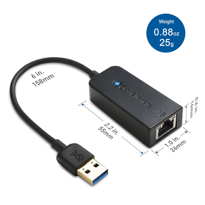 Cable Matters USB to Ethernet Adapter (USB 3.0 to Ethernet) Supporting 10/100/1000 Mbps Ethernet Network in Black - LeoForward Australia