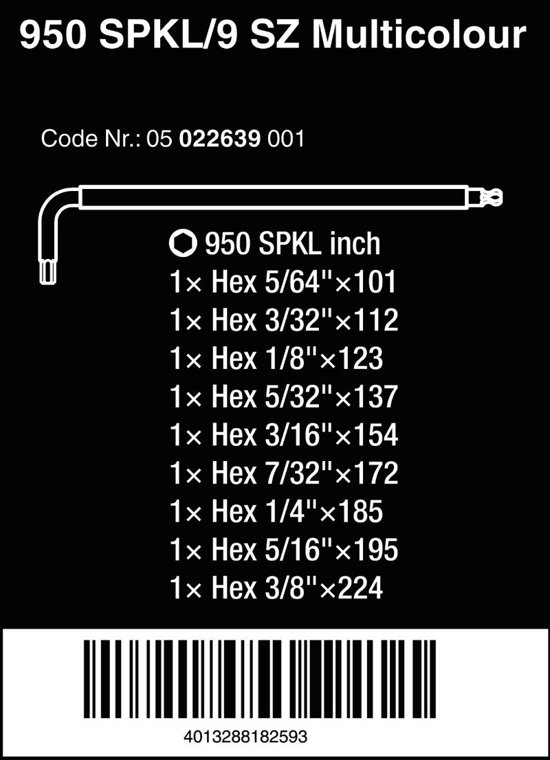  [AUSTRALIA] - Wera 05022639001 L-key-Set for 950 SPKL/9 SZ imperial,MULTI Pack 1 MULTI