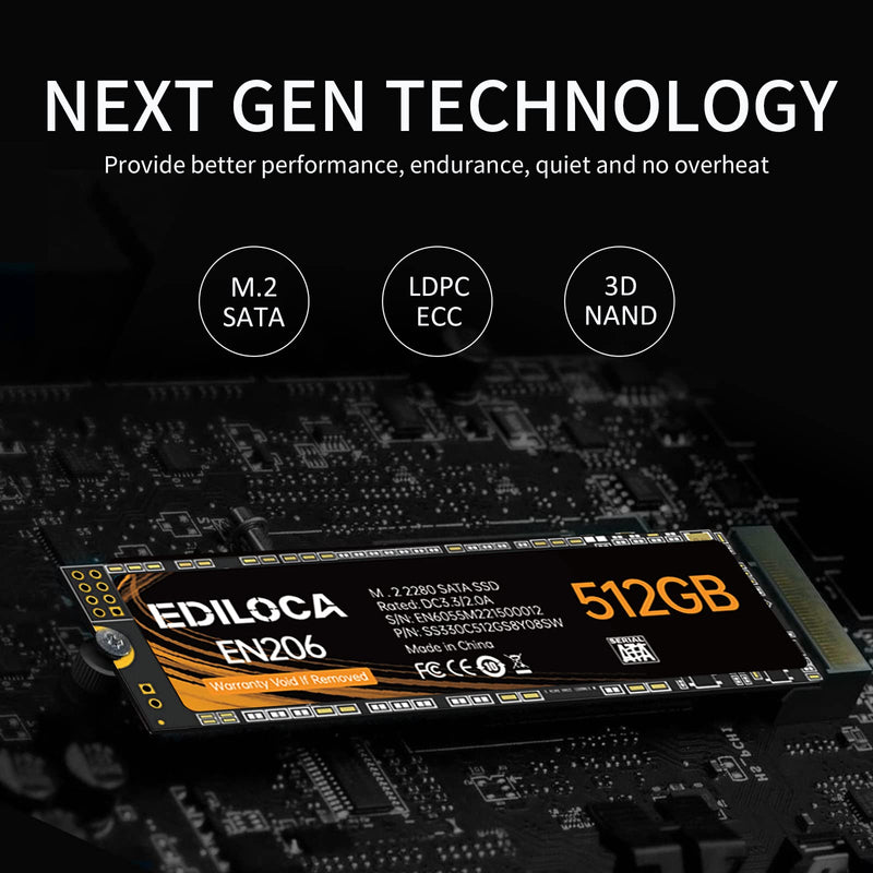  [AUSTRALIA] - EDILOCA EN206 512GB 3D NAND M.2 SSD, M.2 2280 SATA III 6Gb/s SSD Internal Hard Drive, Read/Write Speed up to 550/460 MB/s, Compatible with Ultrabooks, Tablet Computers and Mini PCs