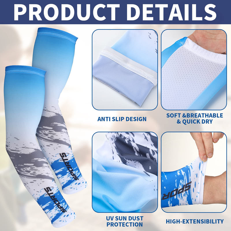  [AUSTRALIA] - 4 Pairs UV Sun Protection Arm Sleeves Cooling Sports Sleeve Anti Slip Ice Silk Arm Warmers Arm Covers for Men Women Black, Blue Large