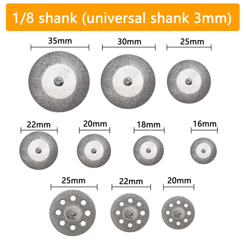  [AUSTRALIA] - Aienxn 10PCS Diamond Cutting Wheel Tool,1/8" Diamond Cutting Discs Cut-off Wheel Blades Set for Rotary Tool Q-009