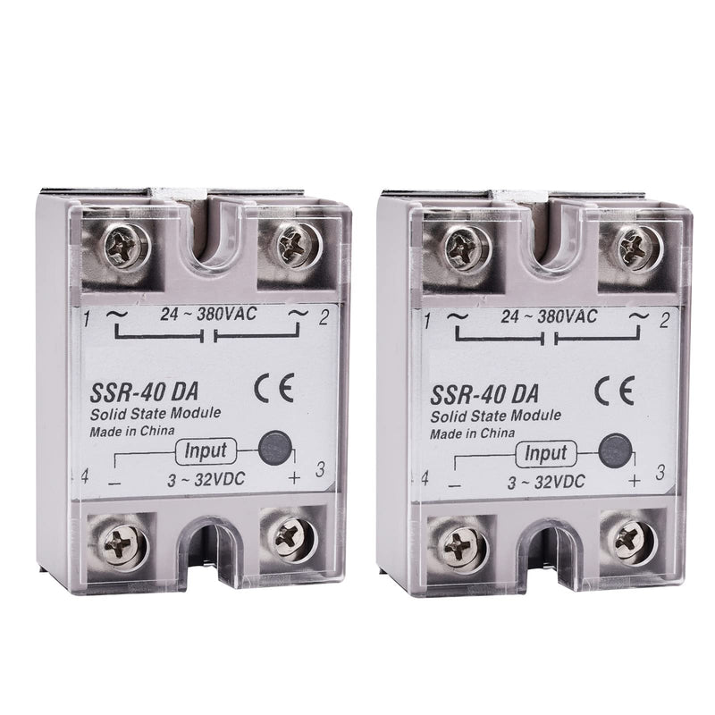  [AUSTRALIA] - diymore 2PCS Solid State Relay Module with Plastic Cover,SSR-40DA 3-32V DC Input 24-380V AC Output 2PCS 40DA