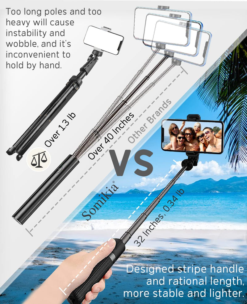  [AUSTRALIA] - 【𝐖𝐢𝐭𝐡 𝟐 𝐑𝐞𝐦𝐨𝐭𝐞𝐬】 Upgraded 32" Selfie Stick Tripod, Bluetooth Selfie Stick, Portable Selfie Tripod Stand, Tripod for iPhone 14 13 12 11 Pro Max XS XR X SE 8 7 Samsung Android