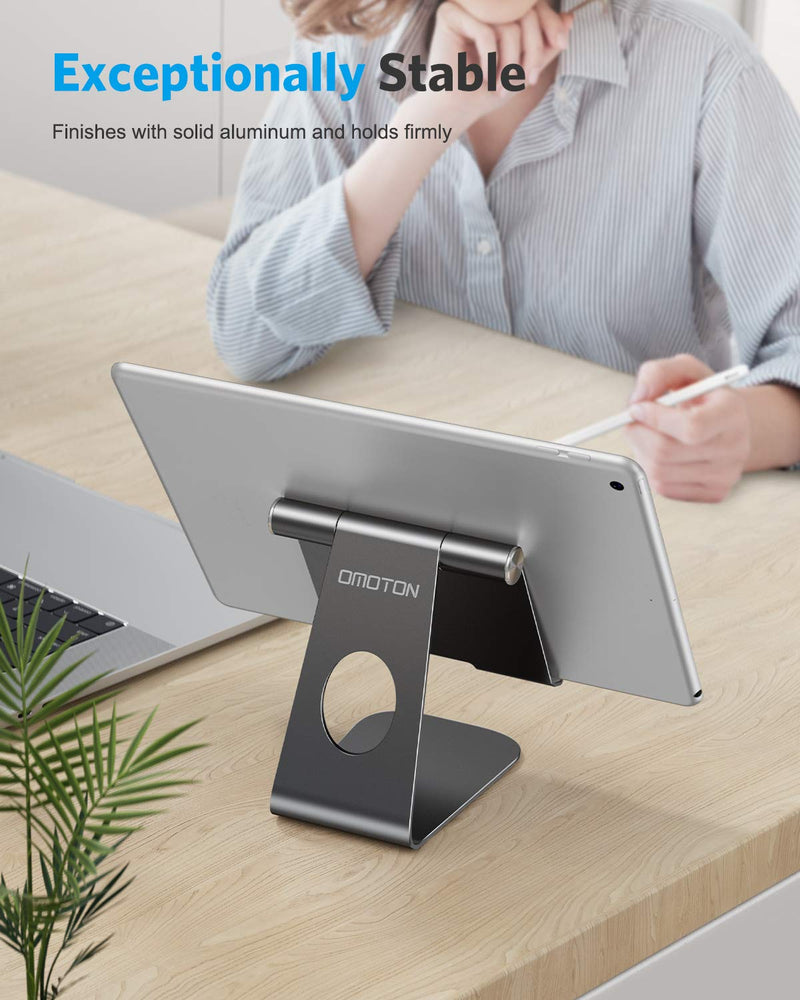  [AUSTRALIA] - Tablet Stand Holder Adjustable, OMOTON T1 iPad Stand, Desktop Aluminum Tablet Dock Cradle Compatible with iPad Air 4/Mini, New iPad 10.2/9.7, iPad Pro 11/12.9, Samsung, Nintendo and More, Black