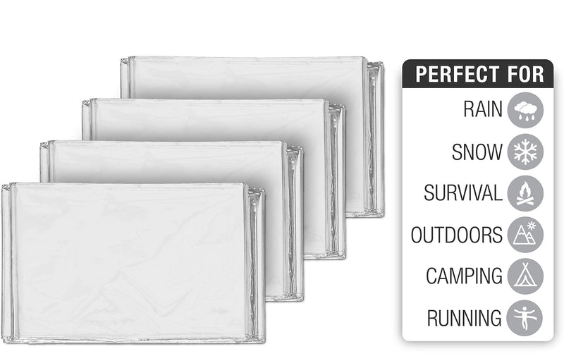  [AUSTRALIA] - Swiss Safe Emergency Mylar Thermal Blankets + Bonus Gold Foil Space Blanket. Designed for NASA, Outdoors, Survival, First Aid, Silver, 4 Pack