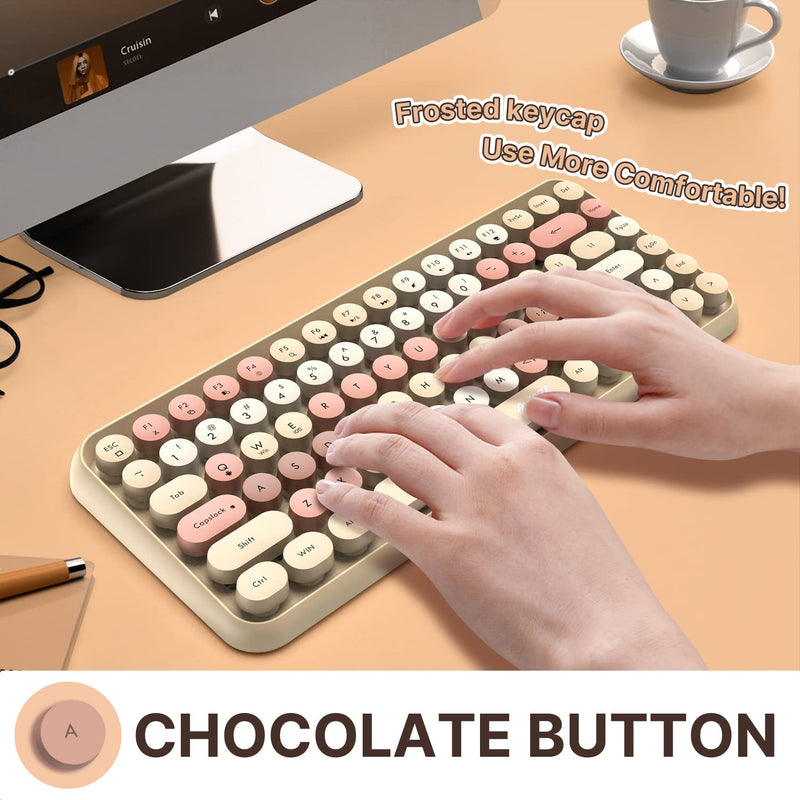  [AUSTRALIA] - FELiCON Wireless Bluetooth Keyboard Mini Portable 84-Key Keyboard Compatible with Android, Windows, PC, Tablet-Dark, Perfer for Home and Office Keyboards (Milk Tea Color) Milk tea color
