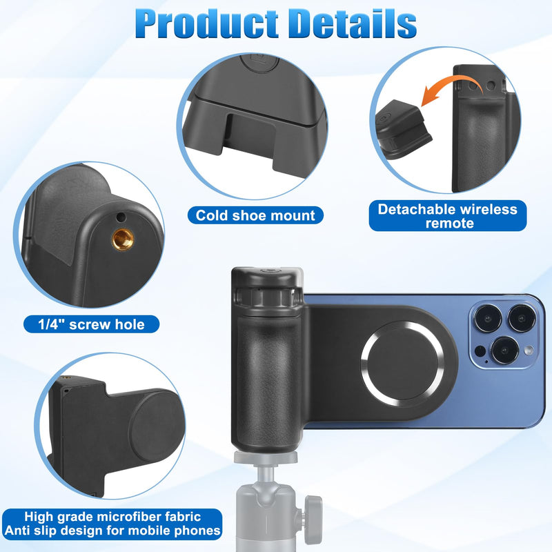  [AUSTRALIA] - Magnetic Camera Handle Bluetooth Bracket - for Magsafe Phone Tripod Mount Smartphone Camera Grip Holder Stand with 1/4 Screw Cold Shoe Bluetooth Wireless Remote Control for Video Photo Shooting