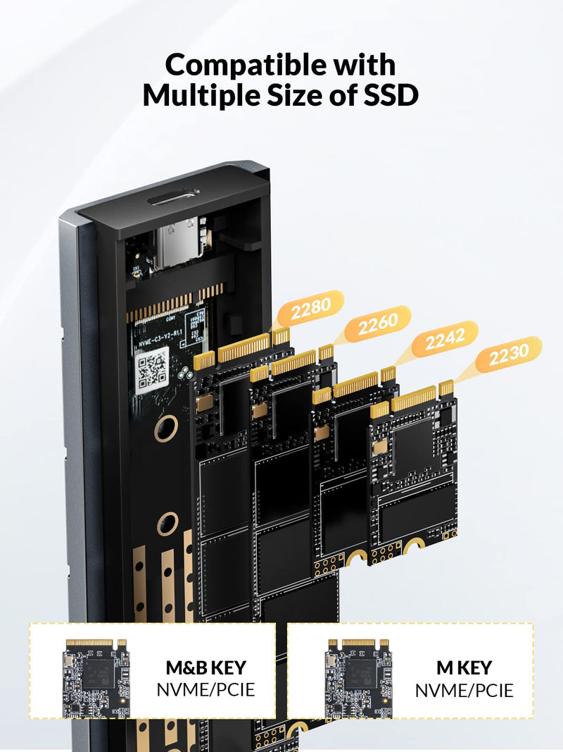  [AUSTRALIA] - Nvme Enclosure , Recover Happy Memories M.2 Enclosure Adapter Tool, USB 3.2 Gen 2 10Gbps Nvme SSD Enclosure , M2 SSD Enclosure PCIe M-Key(B+M Key) 2230/2242/2260/2280, External Nvme Enclosure Reader 0.2 Pounds