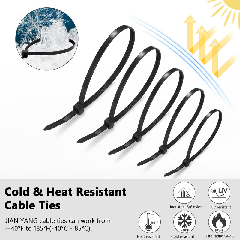  [AUSTRALIA] - 510pcs Cable Zip Ties, 4+6+8+10+12-Inch Nylon Zip Tie Heave Duty, Self-Locking Wire Management Ties with 50 Pounds Tensile Strength Assorted Adjustable Tie Wraps for Home, Office, Garden and Workshop Black