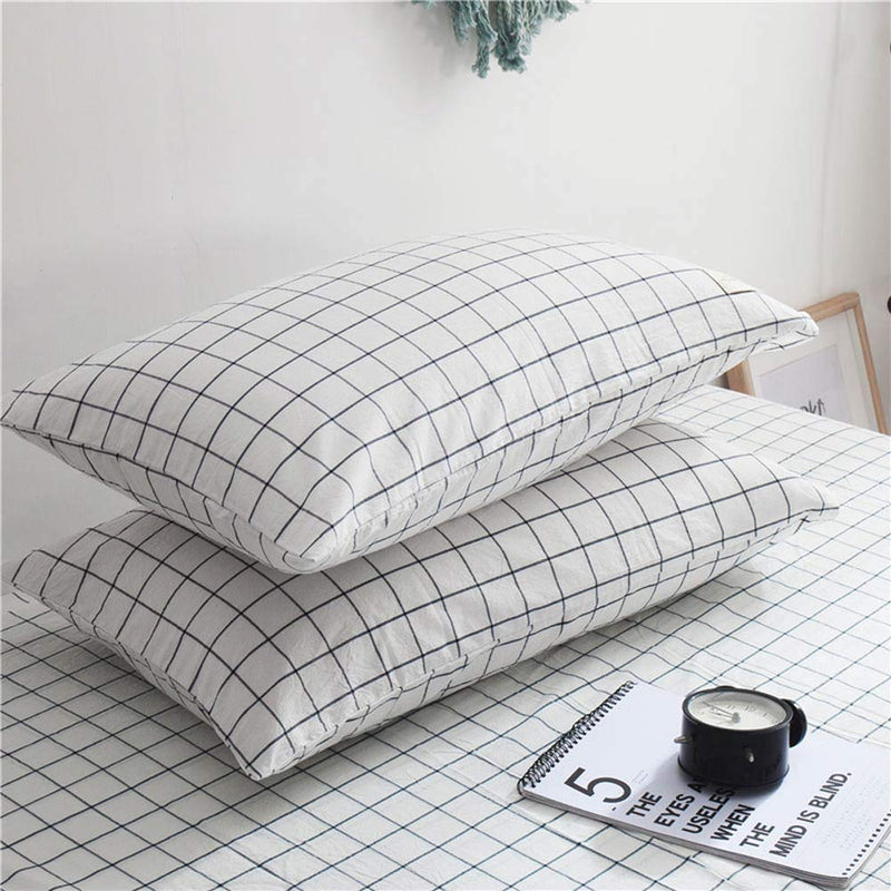  [AUSTRALIA] - NANKO Grid Bed Pillow Case Set (2 Pack), White Grid Plaid Geometric Pattern Printed Pillowcases / Pillow Shams with Zip for Modern Duvet Cover / Bed Sheets Set- 20x30 inch Standard Queen Size 2 Pack Pillowcase 20x30 White Plaid