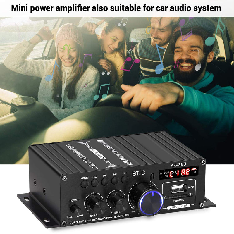  [AUSTRALIA] - Facmogu AK380 400W+400W Mini Audio Power Amplifier, 2.0 CH Bluetooth 5.0 Receiver Speaker Amp with 12V 5A Power Supply, Bass & Treble Control Music Player Sound Amplifier for Car Home Garage AK380 (RMS 40W+40W, w/BT)