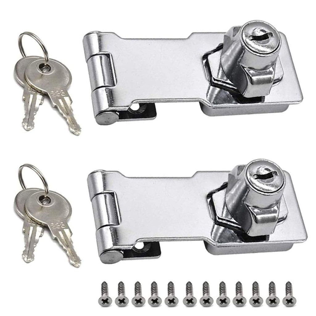  [AUSTRALIA] - SAUTOP Keyed Hasp Locks - 2 PCS Zinc Alloy Silver Twist Knob Keyed Locking Hasp for Door,Cabinet,Desk,Warehouse,Stock Chrome Plated Hasp Lock Catch Latch with Screws