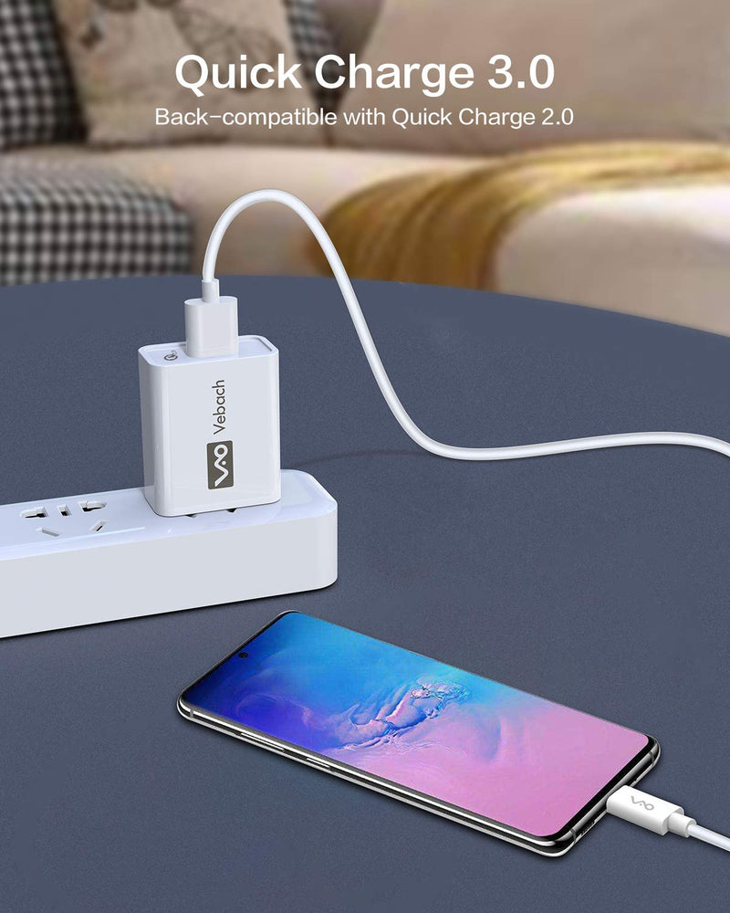  [AUSTRALIA] - Vebach USB Wall Charger Single Port, UL Certified Quick Charge 3.0 18W AC Power Charging Adapter Plug Compatible with Galaxy S10/S9/S8/Note 8/7, LG G6/G4/V30, HTC 10, Nexus 9, iPhone, iPad and More
