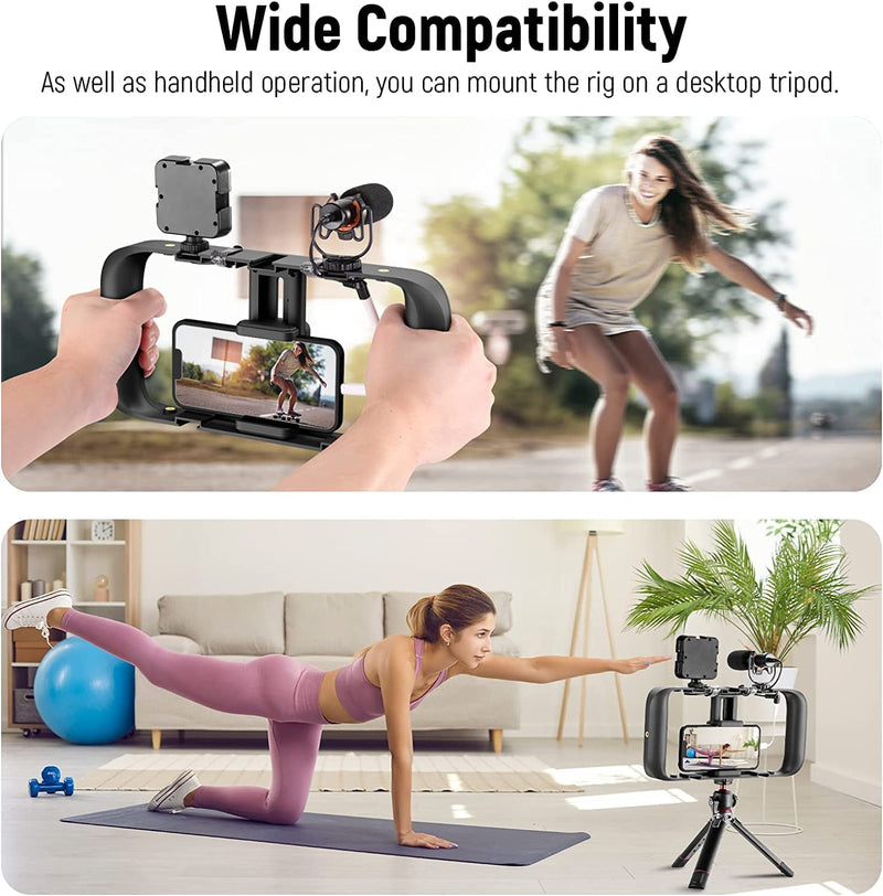  [AUSTRALIA] - NEEWER Smartphone Video Rig, Phone Grip Stabilizer Vlogging Cage with Cold Shoe&1/4” Thread, Video Recording Filming Rig Compatible with iPhone 14 Plus/Pro Max 13 Mini/Pro Max X XS Max XR Android