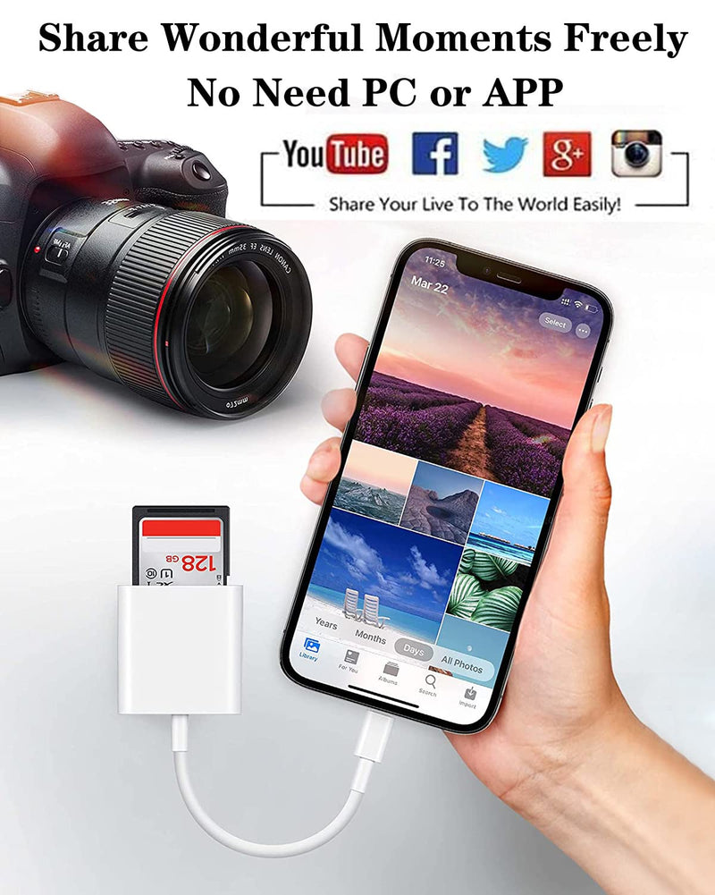  [AUSTRALIA] - Apple Lightning to SD Card Camera Reader, Trail Camera Viewer SD Memory Card Adapter for iPhone 14/13/12/11/XS/XR/X/8/7/iPad, Plug and Play