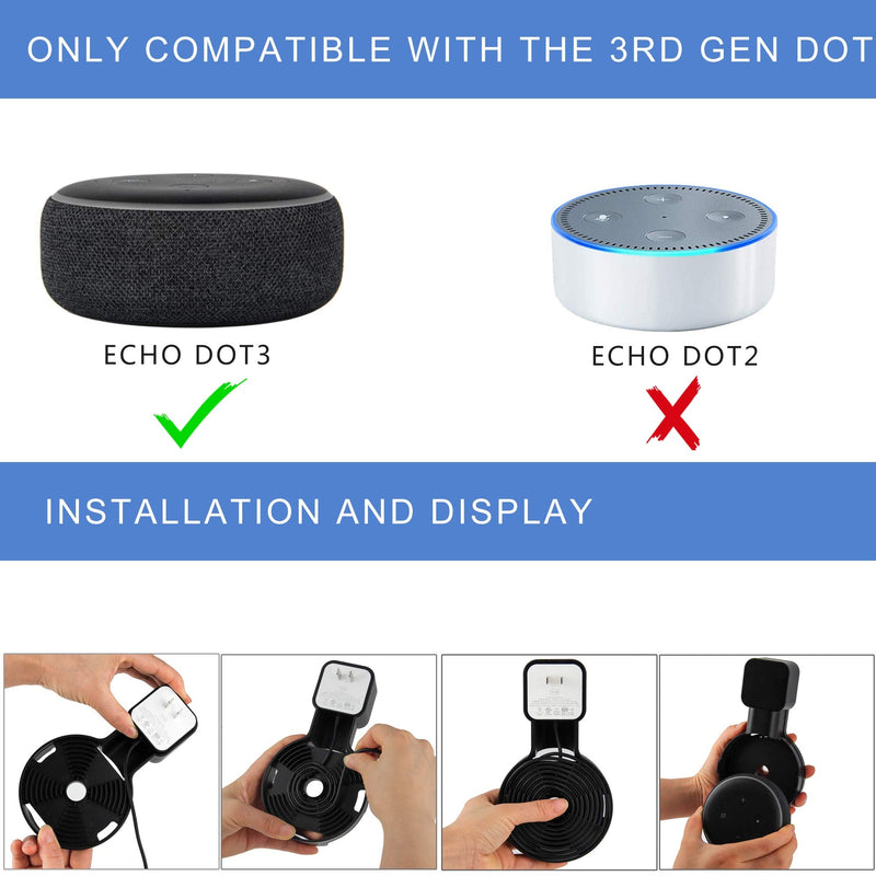  [AUSTRALIA] - Suixing Outlet Wall Mount Holder Hanger for Echo Dot 3rd Gen, A Space-Saving with Cord Management for Smart Speakers Hide Messy Wires Place on Kitchen Bedroom & Bathroom (2pc Black) 2pcs