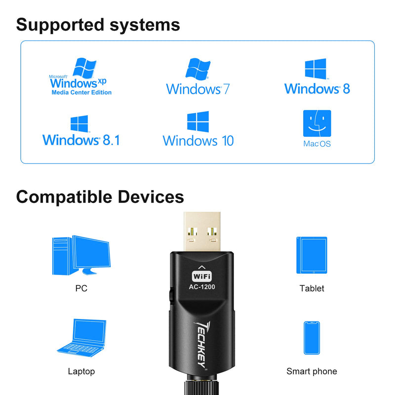 USB WiFi Adapter 1200Mbps Techkey USB 3.0 WiFi Dongle 802.11 ac Wireless Network Adapter with Dual Band 2.42GHz/300Mbps 5.8GHz/866Mbps 5dBi High Gain Antenna for Desktop Windows XP/Vista / 7-10 Mac - LeoForward Australia