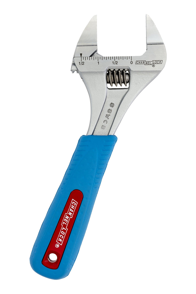  [AUSTRALIA] - Channellock 8SWCB Slim Jaw 8-Inch WideAzz Adjustable Wrench | 1.5-Inch Jaw Capacity | Precise Design Grips in Tight Spaces | Measurement Scales for Easy Sizing of Diameters | CODE BLUE Comfort Grip