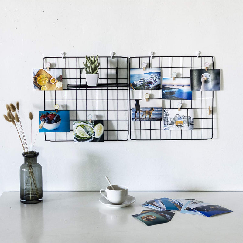  [AUSTRALIA] - devesanter DS Grid Photo Wall Wire Grid Panel Picture Display Iron Decorative Rack Photograph Wall Ins Display Photo Wall 12x12 Inches Set of 4 (Black)