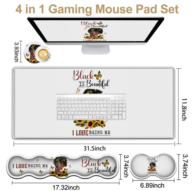  [AUSTRALIA] - Desk Pad, Large Gaming Mouse Pad Extended Thick Writing Pads, Ergonomic Keyboard Wrist Rest with Non-Slip Rubber Base Office Desk Mat Sunflower Black Women Butterfly Faith Art Black Mousepad JV-mouse pad-8-58