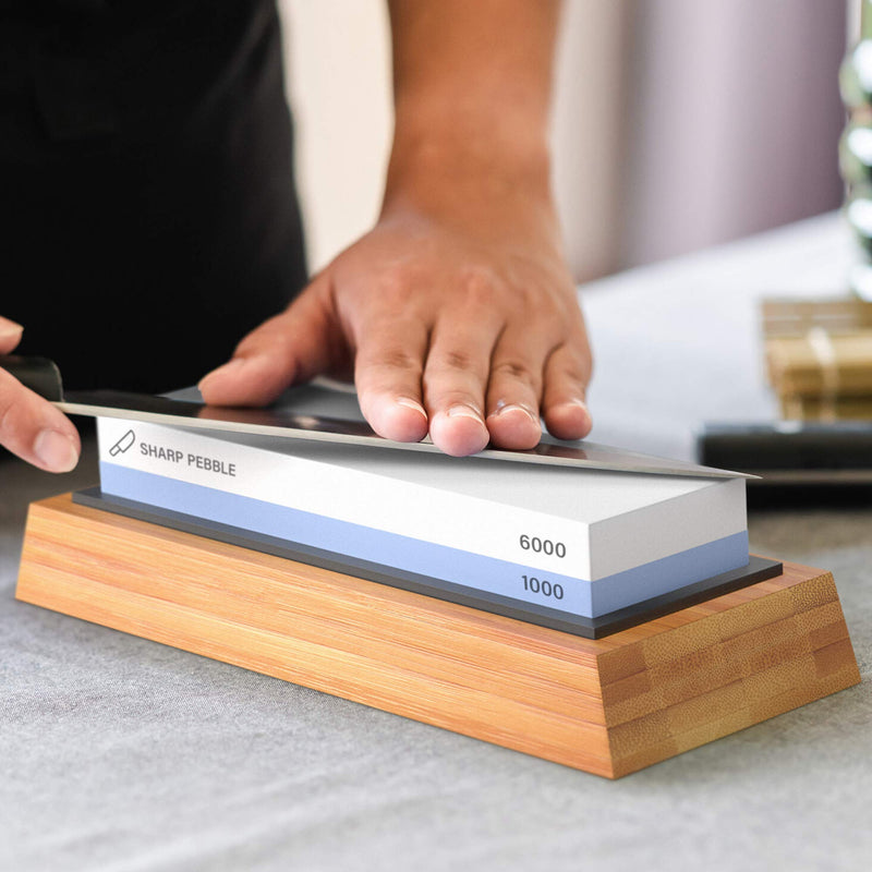  [AUSTRALIA] - Sharp Pebble Premium Whetstone Knife Sharpening Stone 2 Side Grit 1000/6000 Waterstone- Whetstone Knife Sharpener- NonSlip Bamboo Base & Angle Guide