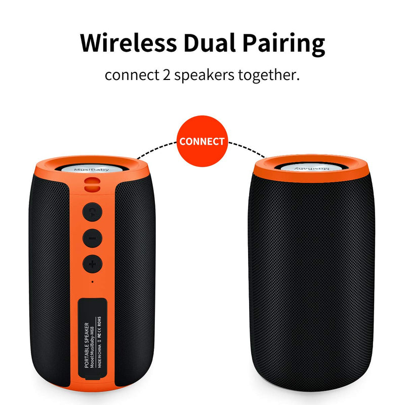  [AUSTRALIA] - Bluetooth Speakers,MusiBaby Speakers Bluetooth Wireless,Portable,Waterproof,Loud Stereo,Booming Bass,Dual Pairing,Bluetooth 5.0,24H Playtime,Speaker for Home,Party,Outdoor,Gifts (Orange)