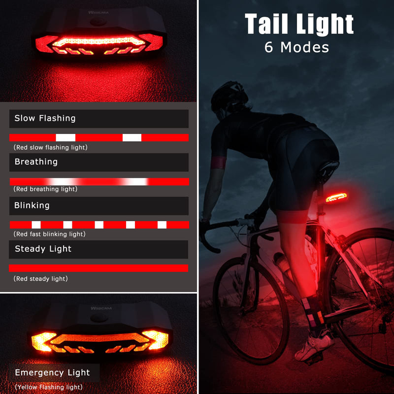  [AUSTRALIA] - WSDCAM Bike Alarm & Smart Bike Turn Signals Alarm Set, Bike Alarm Horn with Remote, Auto ON/Off Rechargeable Waterproof Bike Horn Alarm Rear Bike Brake Light Turn Signals Bicycle Tail Light