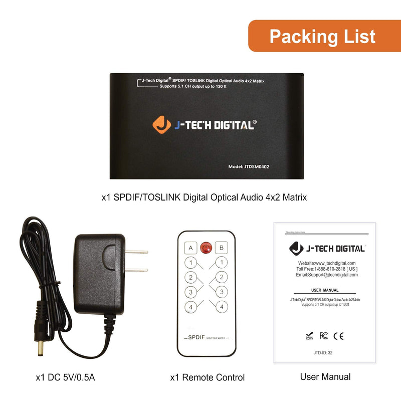  [AUSTRALIA] - Portta APET0402TP Premium Quality SPDIF TOSLINK Digital Optical Audio 4x2 Matrix