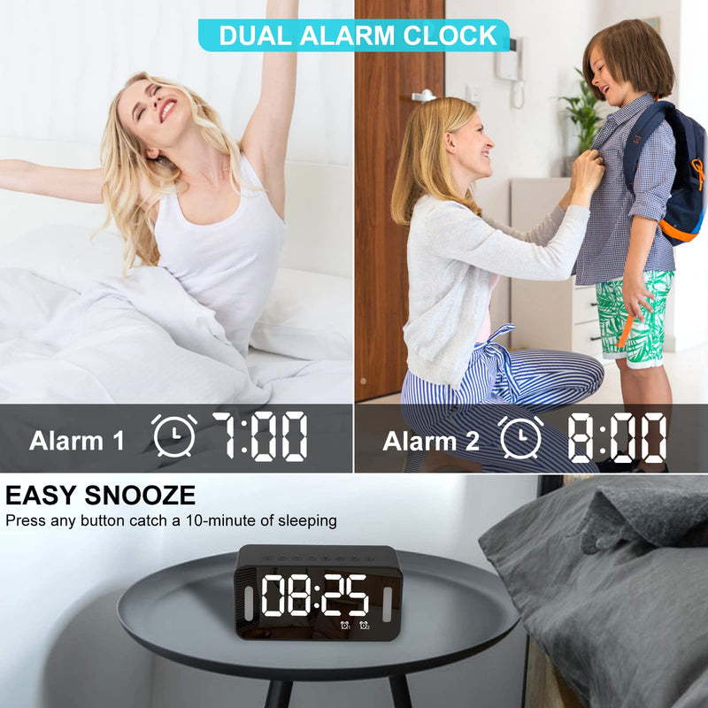  [AUSTRALIA] - KADAMS Bluetooth Speaker Alarm Clock Radio, Loud 5W Speakers, Dual Alarm, Snooze, Temperature Display, Sleep Warm Night Light & Adjustable Brightness