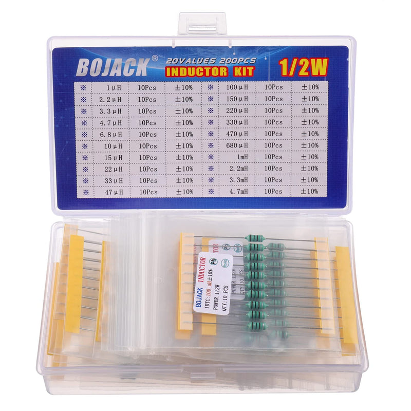  [AUSTRALIA] - BOJACK 20 values 200 pieces inductors 1 uH to 4.7 mH 0.5 W color ring inductors 1/2 watt assortment kit