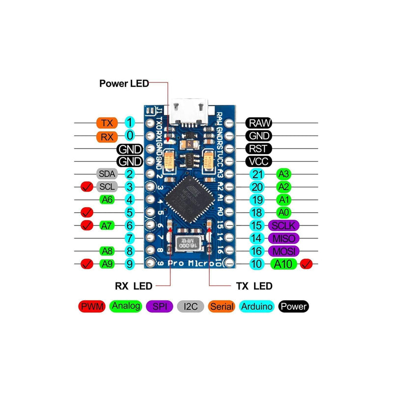  [AUSTRALIA] - Pro Micro ATmega32U4 5V 16MHz Micro-USB Development Module Board with 2 Row pin Header Compatible ard-uino Leonardo Replace ATmega328 Pro Mini