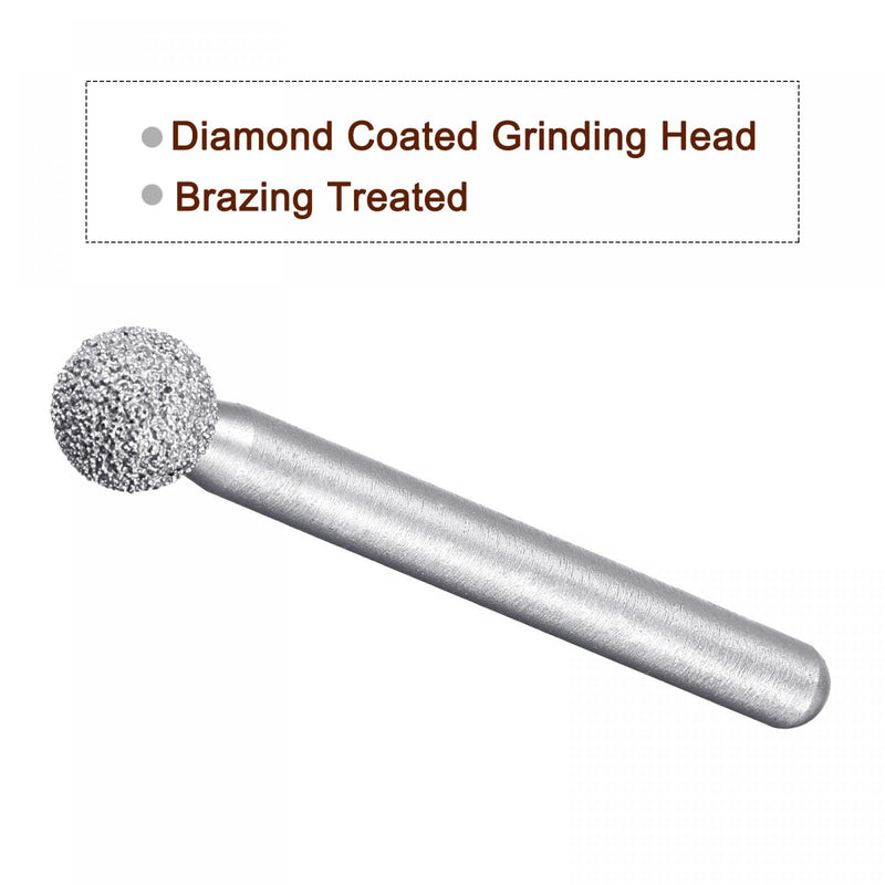  [AUSTRALIA] - uxcell Diamond Mounted Points 60 Grit 10.5mm Brazed Grinder Sphere Head 6mm Shank Grinding Rotary Bit Marble Stone Carving Tool 2pcs