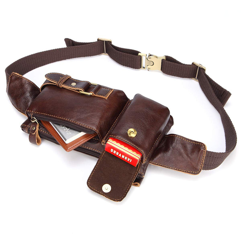 HUAMEIBANG Genuine Leather Waist Packs Fanny Pack for Men Women Travel Outdoor Cell Phone Purse Wallet Pouch (Coffee) Coffee - LeoForward Australia