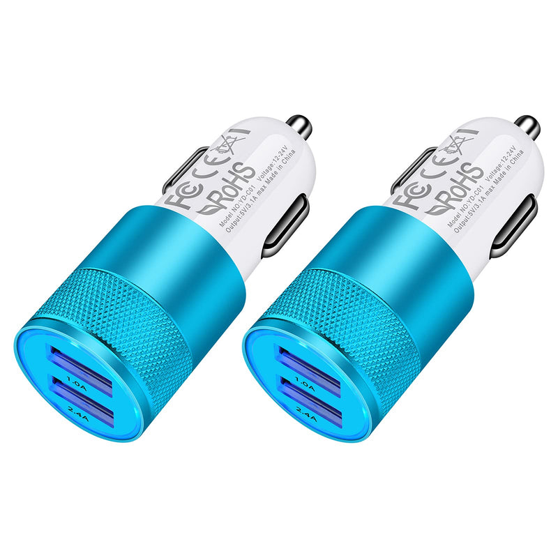  [AUSTRALIA] - USB Car Charger, 3.4A/18W Fast Charge Phone Car Charger Adapter Plug 2 Port Cigarette Lighter Charger Flush for iPhone 13 12 11 Pro Max Mini SE XS XR X, 6 7 8 Plus, Samsung, Tablet, LG [2Pack] blue