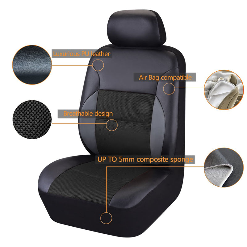  [AUSTRALIA] - CAR PASS - 6PCS Luxurous Leather Universal Two Front car seat Covers Set (Black and Black) Black And Black