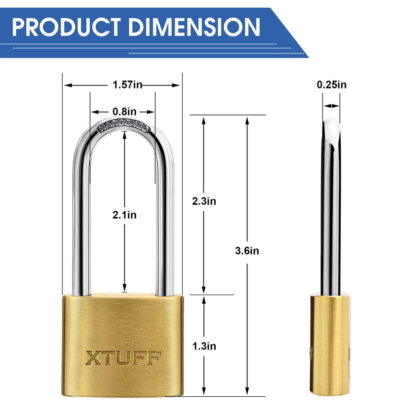  [AUSTRALIA] - XTUFF Padlock with Key, Solid Brass Keyed Padlock, Locker Locks with Key, 2.3 Inch Long Shackle for Indoor and Outdoor Sheds, Hasp Storage Unit School Gym Locker, Fence, Toolbox 2 Pack