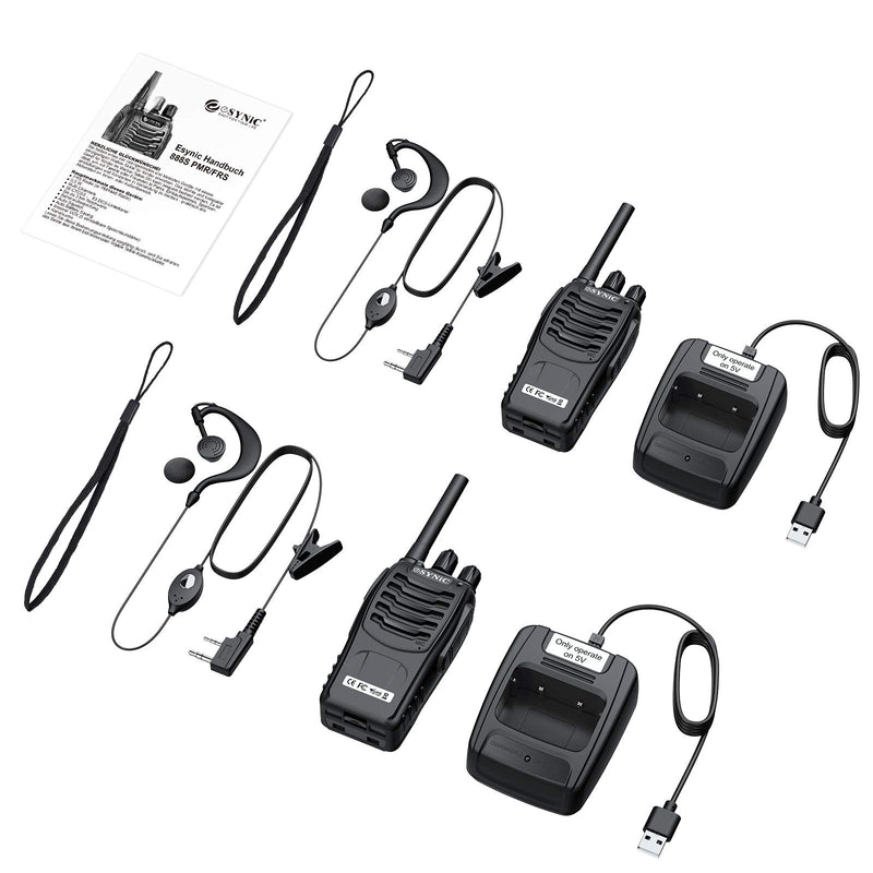 eSynic Rechargeable Walkie Talkies with Earpieces 2pcs Long Range Two-Way Radios 16 Channel UHF USB Cable Charging Walky Talky Handheld Transceiver with Flashlight - LeoForward Australia