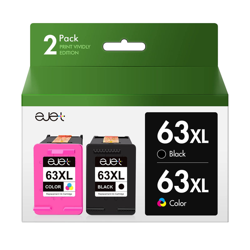  [AUSTRALIA] - ejet Remanufactured Ink Cartridge Replacement for HP 63 Ink 63XL Compatible with OfficeJet 3830 5255 5258 Envy 4520 4512 4513 4516 DeskJet 1112 1110 3630 3632 2130 2132 Printer (1 HP63 Black, 1 Color)