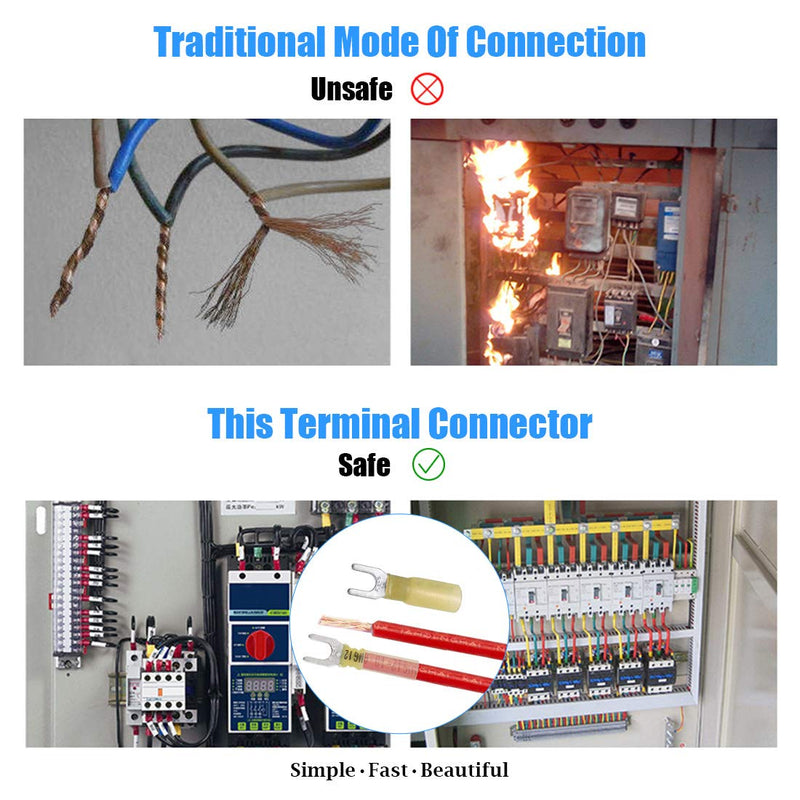  [AUSTRALIA] - Glarks 50pcs 12-10 Gauge #10 Fork Spade Nylon Heat Shrink Waterproof Quick Disconnect Electrical Insulated Crimp Terminals Connectors Assortment Kit