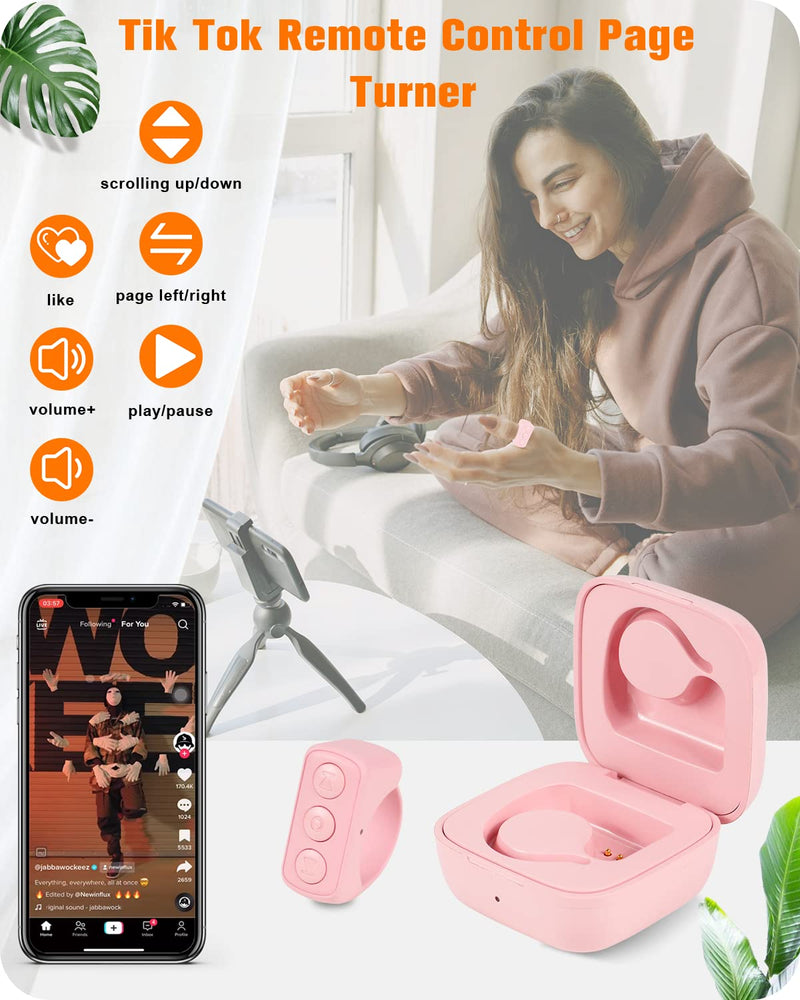  [AUSTRALIA] - TikTok Remote Control Kindle App Page Turner, Bluetooth Camera Video Recording Remote, TIK Tok Scrolling Ring for iPhone, iPad, iOS, Android - Pink