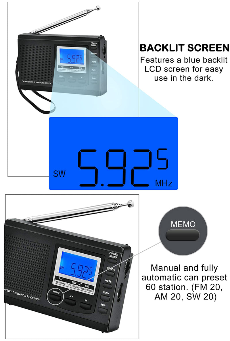  [AUSTRALIA] - HanRongDa AM FM Shortwave Radio Portable with Excellent Reception and Backlit, Battery Operated Radios with Alarm Clock and Sleep Timer, Small Digital Tuner for Camping, Fishing, Traveling HRD-310