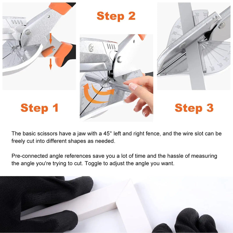  [AUSTRALIA] - Zhushan Multifunctional Shears Hand Tools ,Multi Angle Miter Shear Cutter with10 Replacement Blades 45-135 Degree Adjustable Angle Trim Tools for Cutting Chamfer,Soft Wood and Plastic PVC