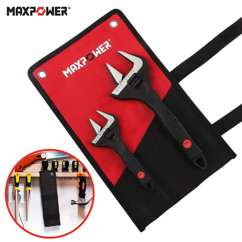  [AUSTRALIA] - MAXPOWER Stubby Deep Jaw Wide Opening Adjustable Wrench Set, 2 Pieces Kitbag Set. Plumbing Adjustable Wrench. 6-Inch and 10-Inch in a Kitbag- Random Blue or Red Handle Button