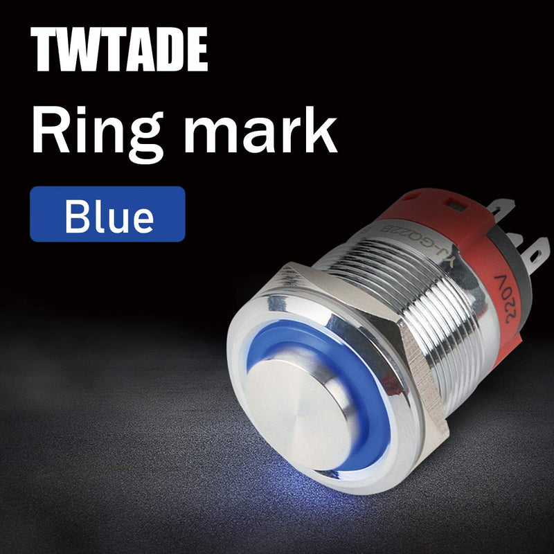 TWTADE 22mm IP65 Waterproof Momentary High Head Metal Push Button Switch 7/8'' 10A DC12V Stainless Steel Shell (Blue) LED Ring Switch 1NO 1NC with Wire Socket Plug YJ-GQ22AH-M-B Blue 22mm-Momentary-High Head - LeoForward Australia