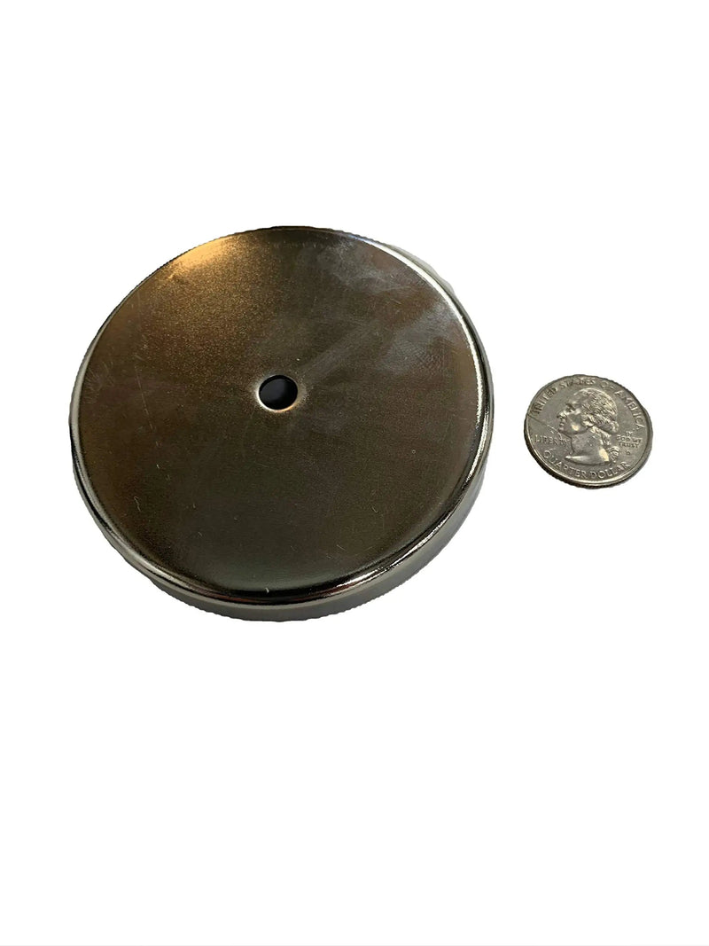  [AUSTRALIA] - AZ Industries, Inc. RB-80 Ceramic Ferrite Chrome-Plated Round Pot, Base or Cup Magnet, 95# Pull Strength, 3.20 Diameter x 7/16” Thick with 0.500 Thru Hole with Adapter, Pack of 2