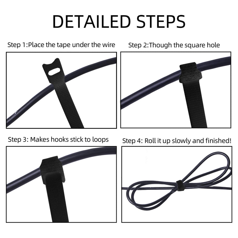  [AUSTRALIA] - Attmu 50 PCS Reusable Fastening Cable Ties, Microfiber Cloth 6-Inch Hook and Loop Cord Ties, Black Black Cable Ties